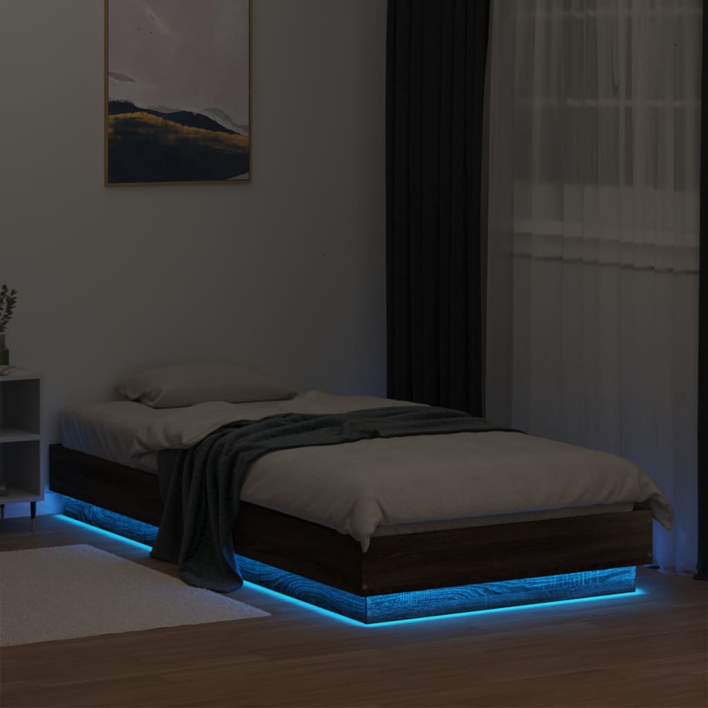 Bed Frame without Mattress with LED Lights Brown Oak 100x200 cm - Bargainia.com - 