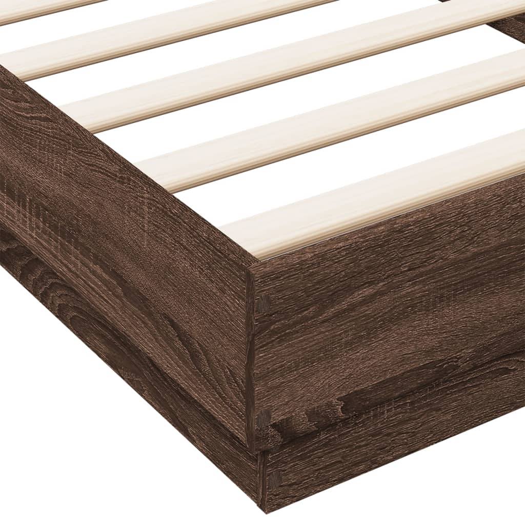 Bed Frame without Mattress with LED Lights Brown Oak 100x200 cm - Bargainia.com - 