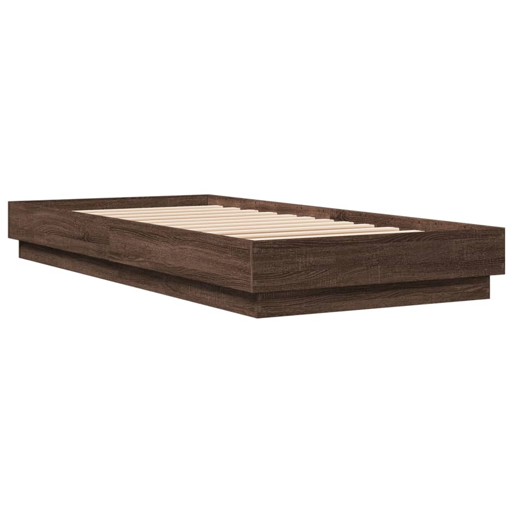 Bed Frame without Mattress with LED Lights Brown Oak 100x200 cm - Bargainia.com - 