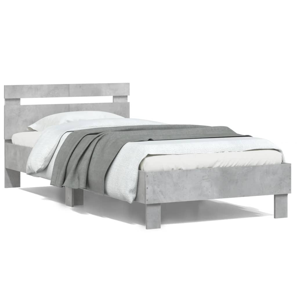Bed Frame without Mattress with LED Lights Concrete Grey 100x200 cm - Bargainia.com - 
