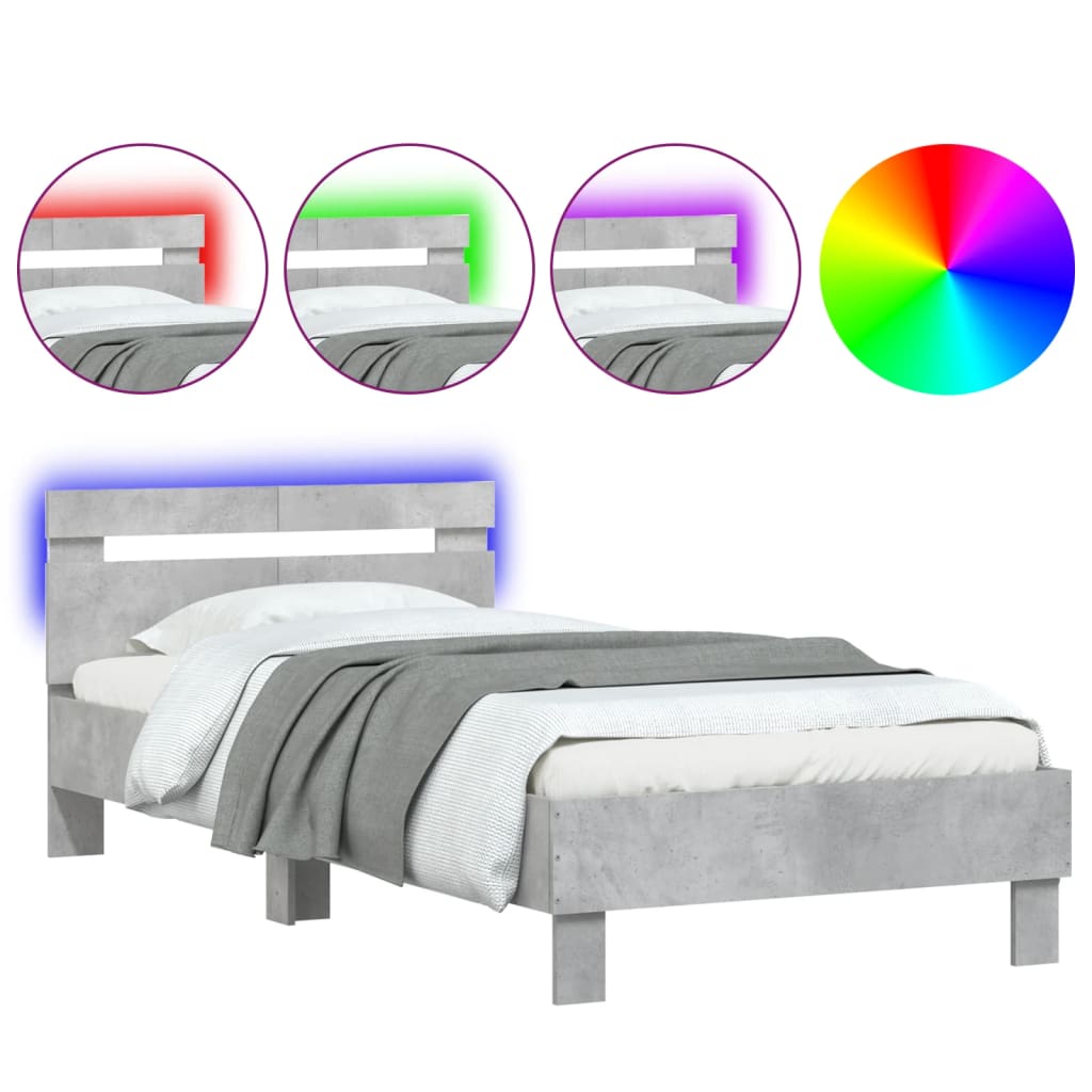 Bed Frame without Mattress with LED Lights Concrete Grey 100x200 cm - Bargainia.com - 