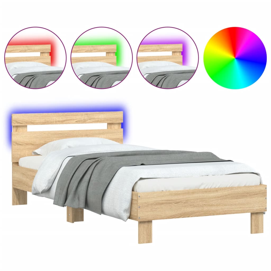 Bed Frame without Mattress with LED Lights Sonoma Oak 90x200 cm - Bargainia.com - 8721012240674 - 838717