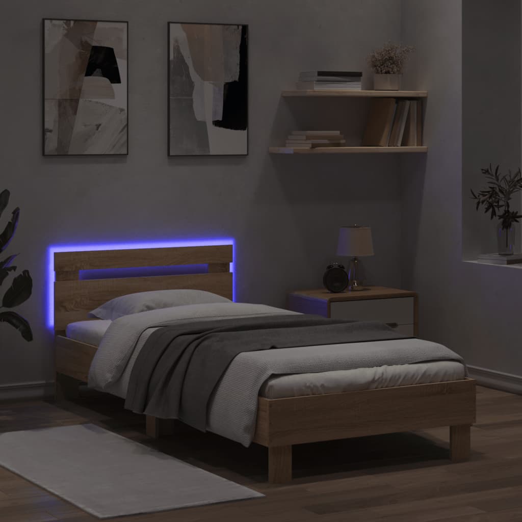 Bed Frame without Mattress with LED Lights Sonoma Oak 90x200 cm - Bargainia.com - 8721012240674 - 838717
