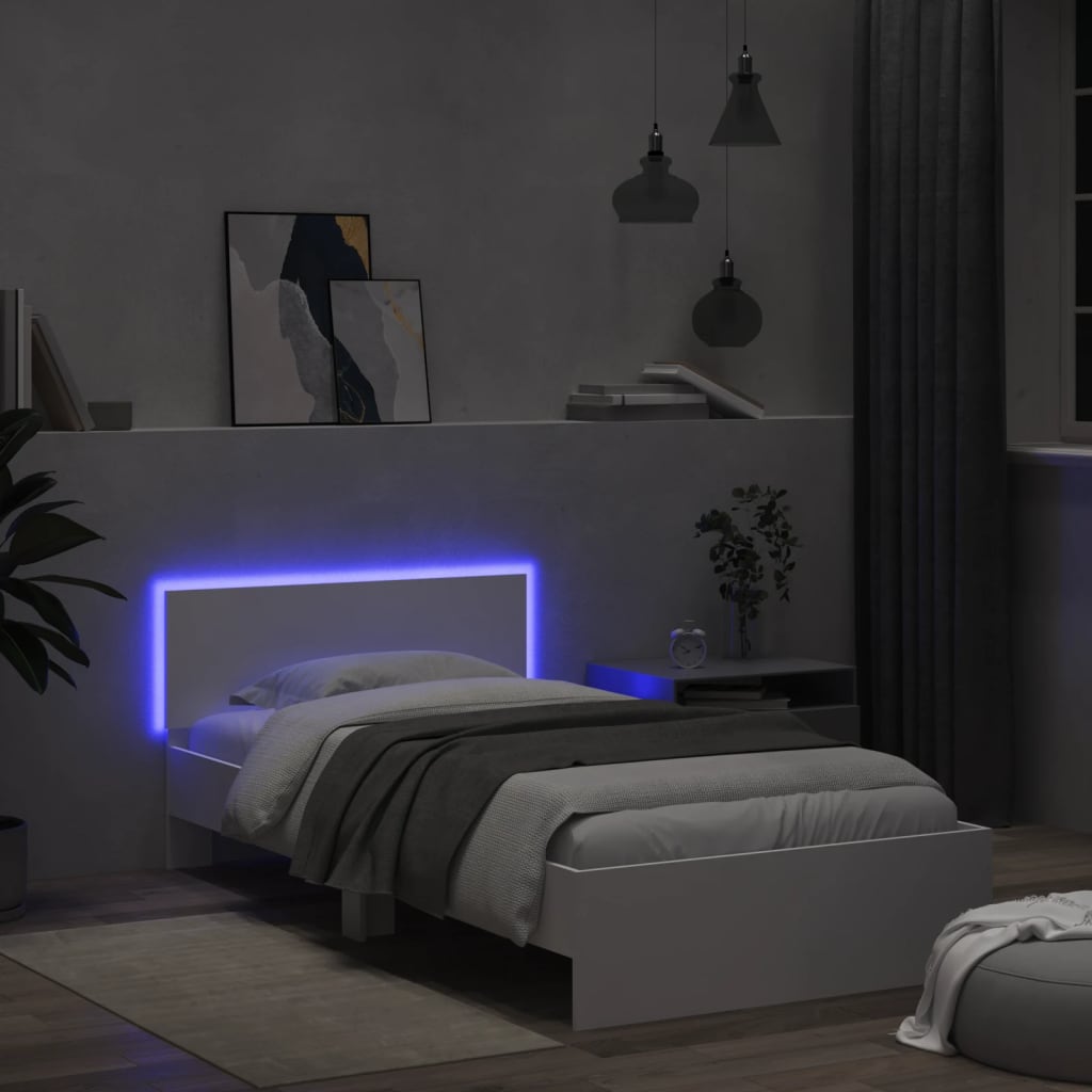 Bed Frame without Mattress with LED Lights White 100x200 cm - Bargainia.com - 