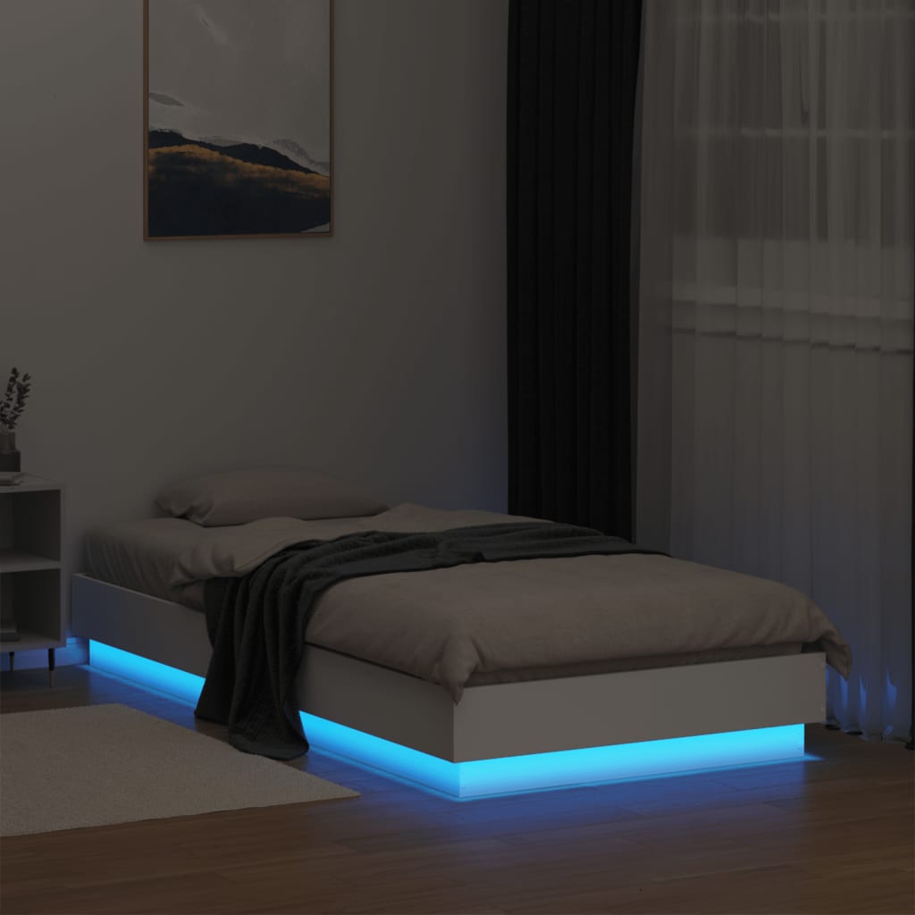 Bed Frame without Mattress with LED Lights White 75x190 cm Small Single - Bargainia.com - 