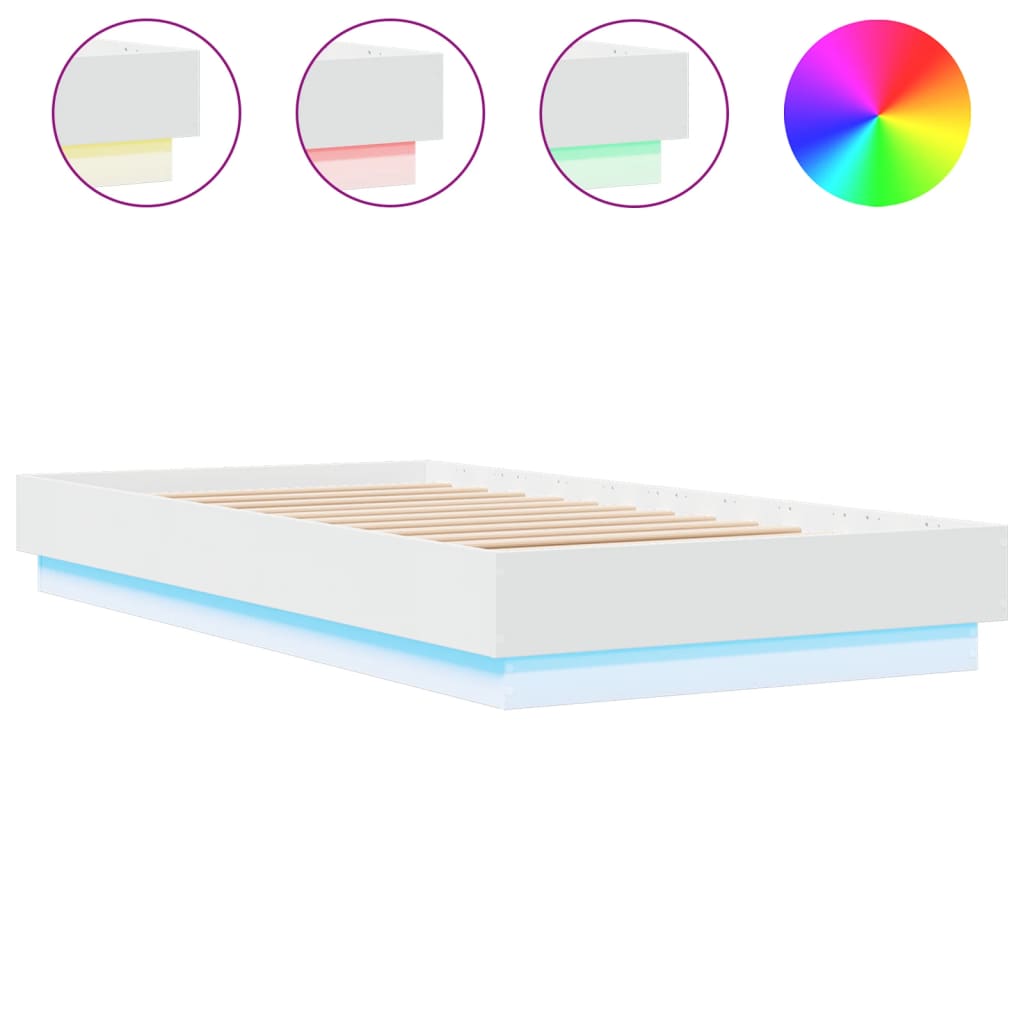 Bed Frame without Mattress with LED Lights White 75x190 cm Small Single - Bargainia.com - 8721012285996 - 839546