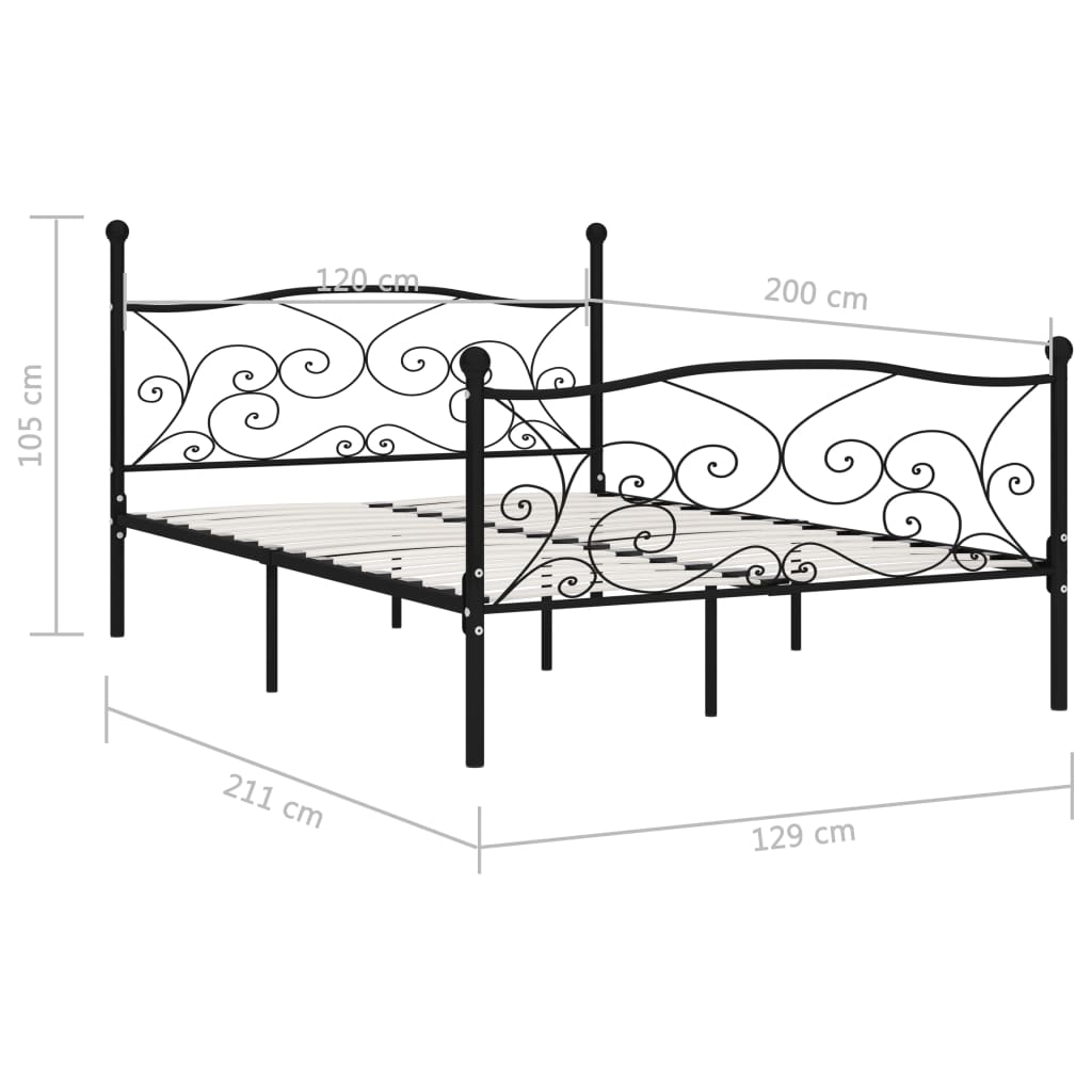 Bed Frame without Mattress with Slatted Base Black Metal 120x200 cm - Bargainia.com - 