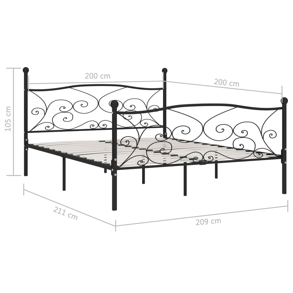 Bed Frame without Mattress with Slatted Base Black Metal 200x200 cm - Bargainia.com - 
