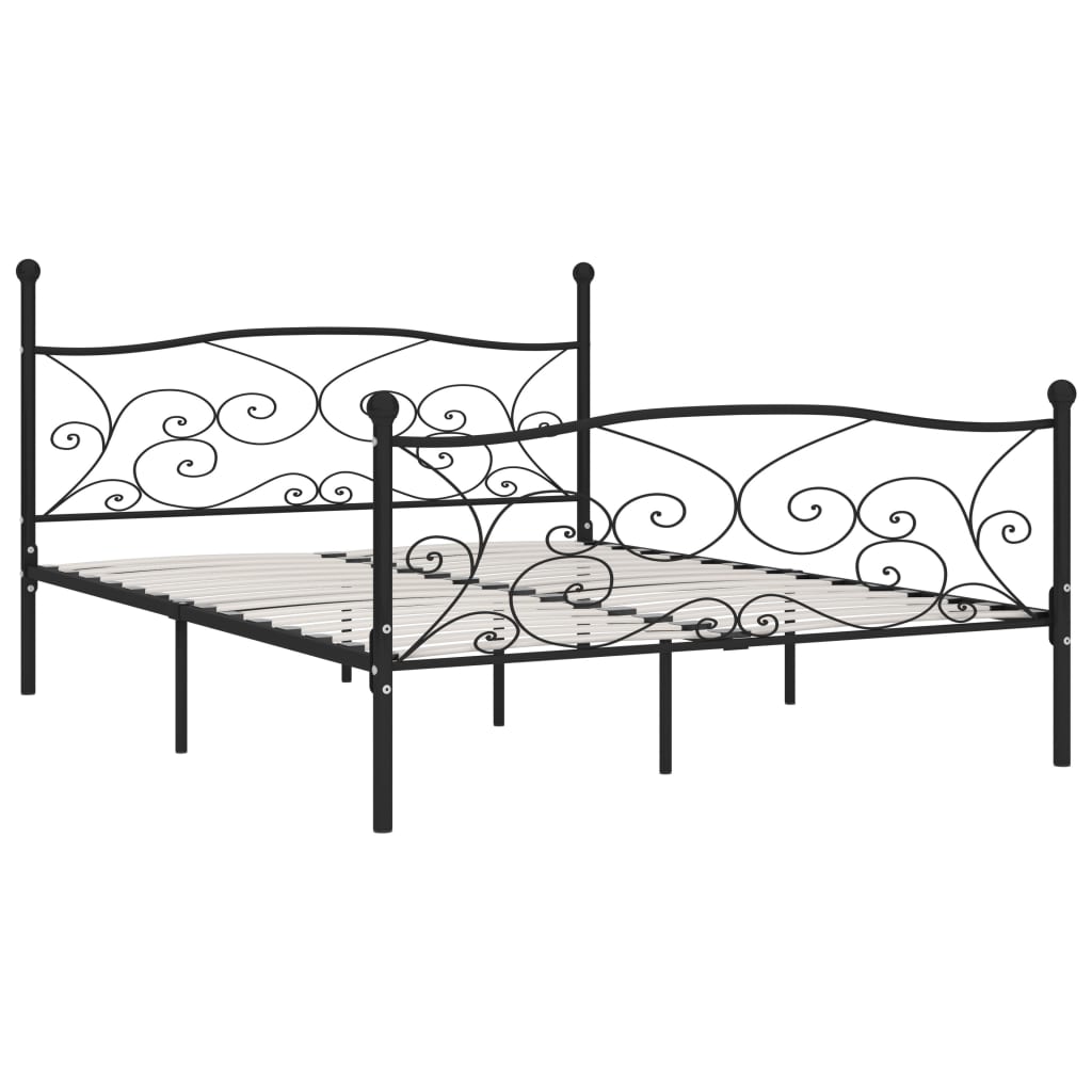 Bed Frame without Mattress with Slatted Base Black Metal 200x200 cm - Bargainia.com - 