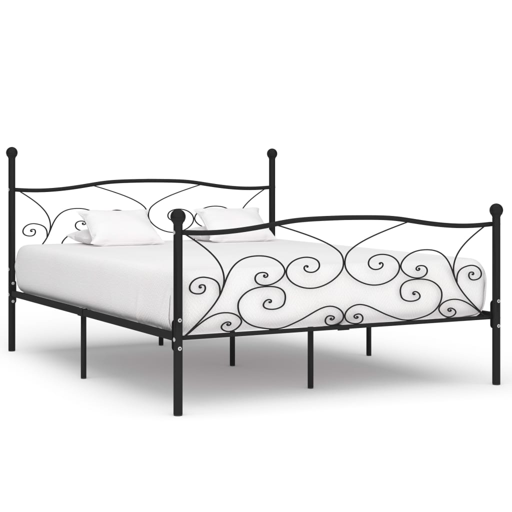 Bed Frame without Mattress with Slatted Base Black Metal 200x200 cm - Bargainia.com - 