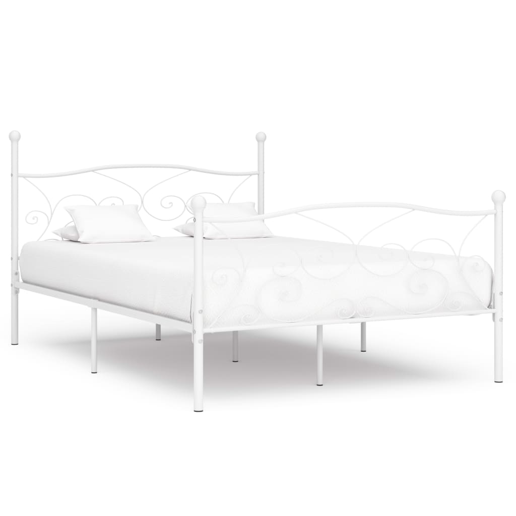 Bed Frame without Mattress with Slatted Base White Metal 160x200 cm - Bargainia.com - 