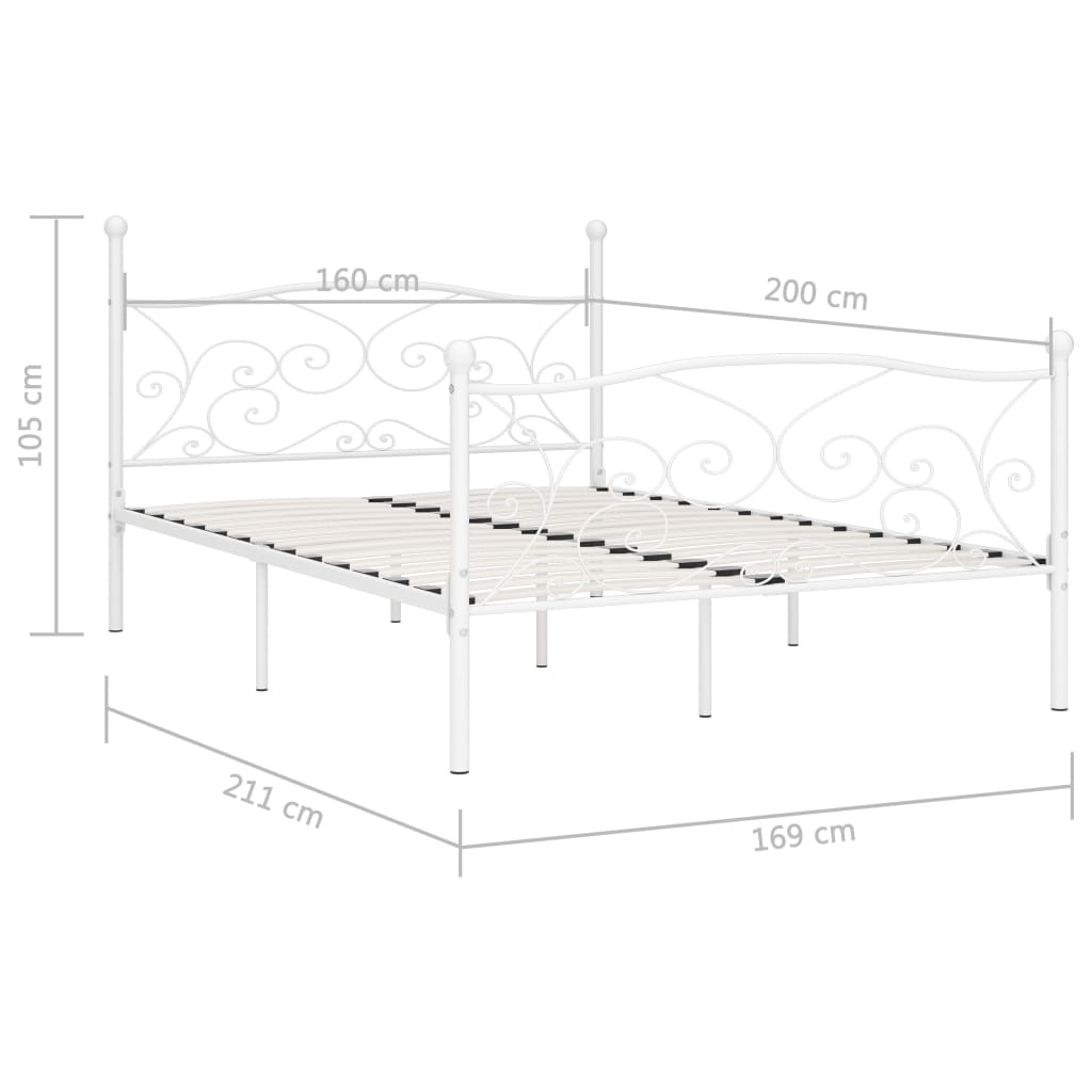 Bed Frame without Mattress with Slatted Base White Metal 160x200 cm - Bargainia.com - 