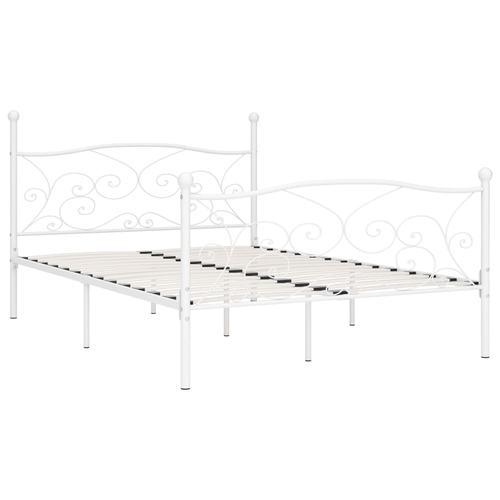 Bed Frame without Mattress with Slatted Base White Metal 160x200 cm - Bargainia.com - 