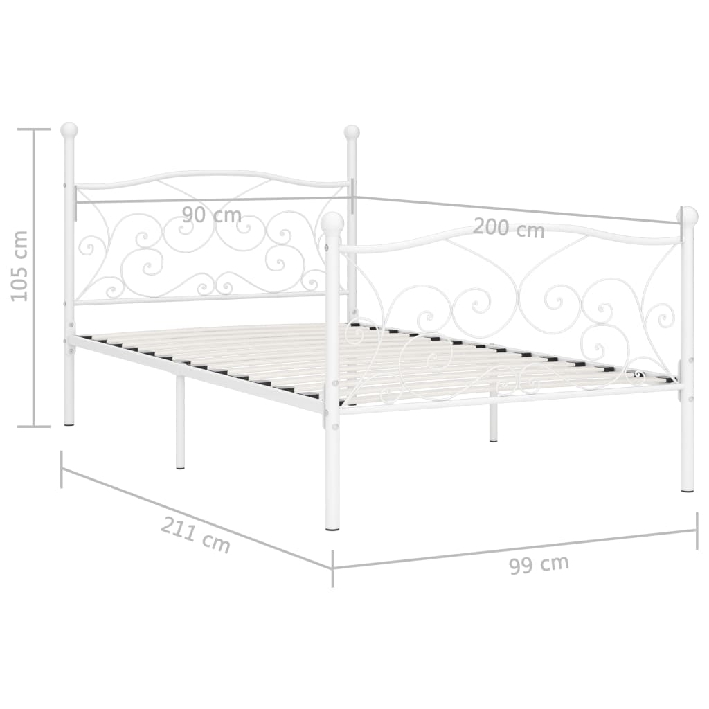 Bed Frame without Mattress with Slatted Base White Metal 90x200 cm - Bargainia.com - 