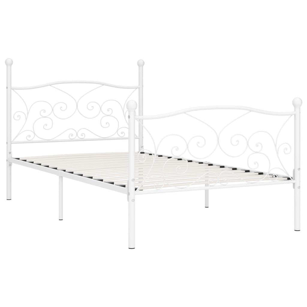 Bed Frame without Mattress with Slatted Base White Metal 90x200 cm - Bargainia.com - 