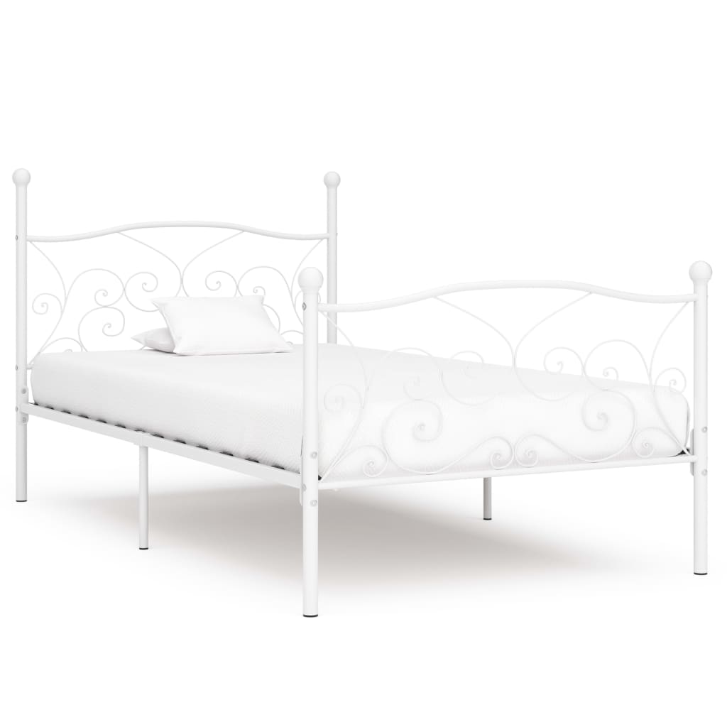 Bed Frame without Mattress with Slatted Base White Metal 90x200 cm - Bargainia.com - 