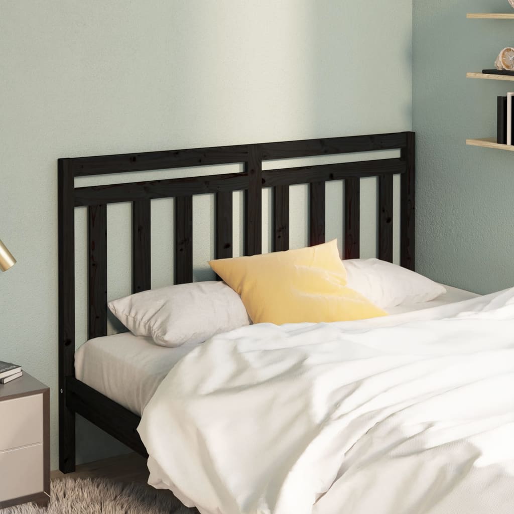 Bed Headboard Black 146x4x100 cm Solid Wood Pine - Bargainia.com - 