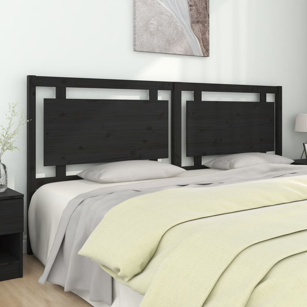 Bed Headboard Black 205.5x4x100 cm Solid Pine Wood - Bargainia.com - 