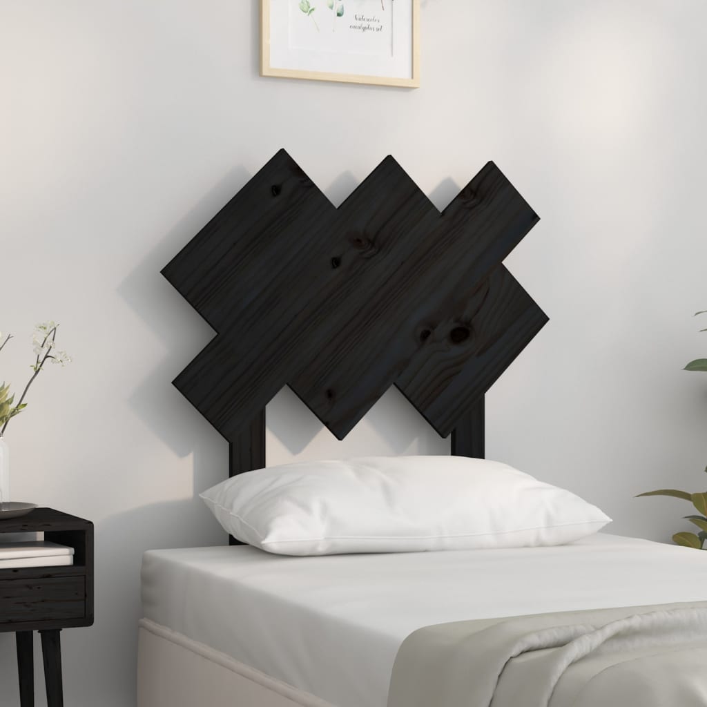 Bed Headboard Black 72.5x3x81 cm Solid Wood Pine - Bargainia.com - 