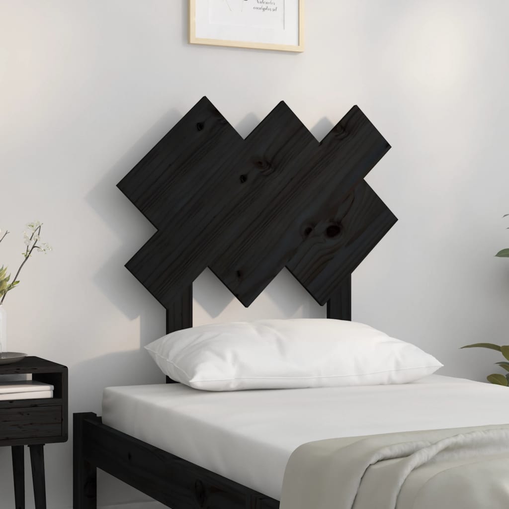 Bed Headboard Black 72.5x3x81 cm Solid Wood Pine - Bargainia.com - 
