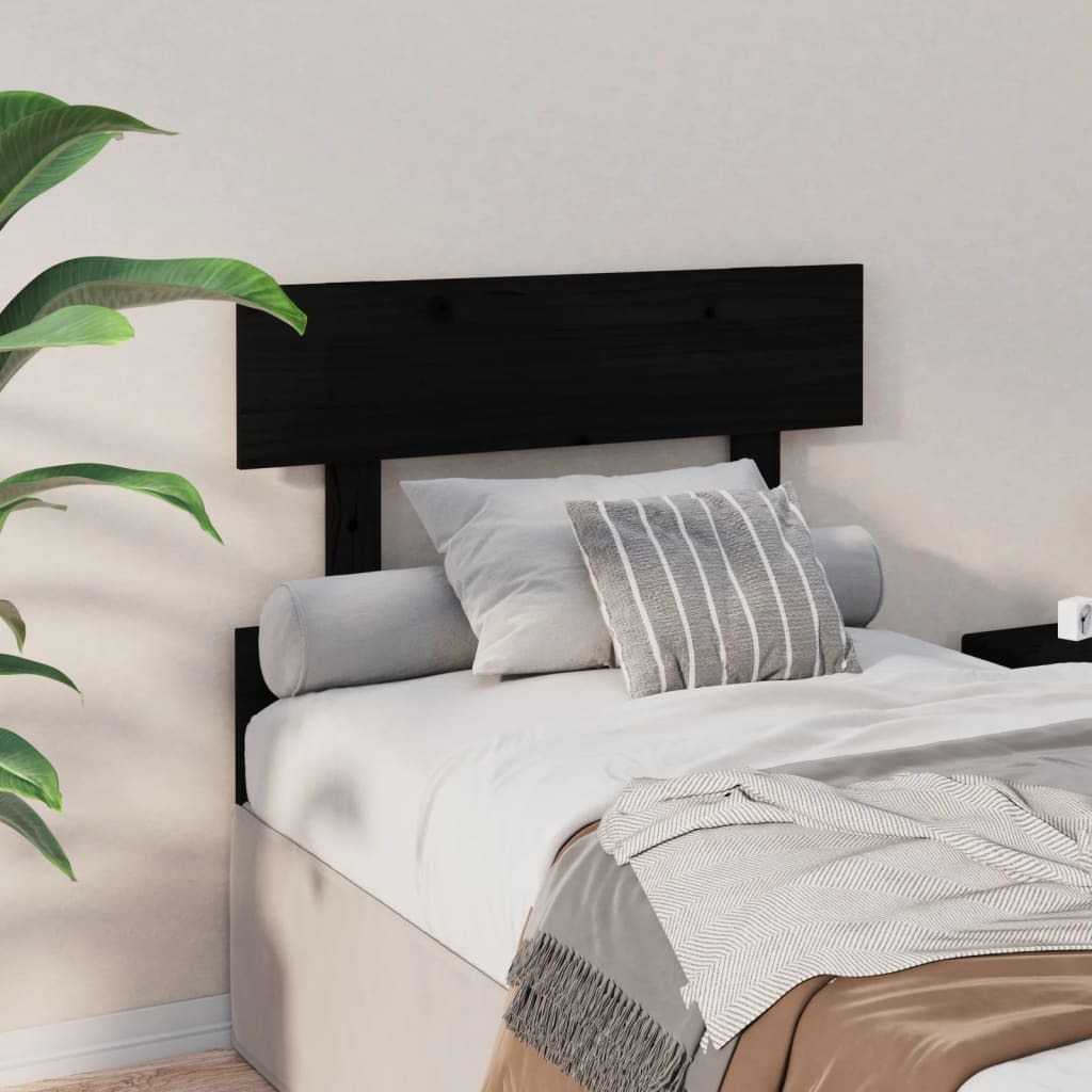 Bed Headboard Black 93.5x3x81 cm Solid Wood Pine - Bargainia.com - 