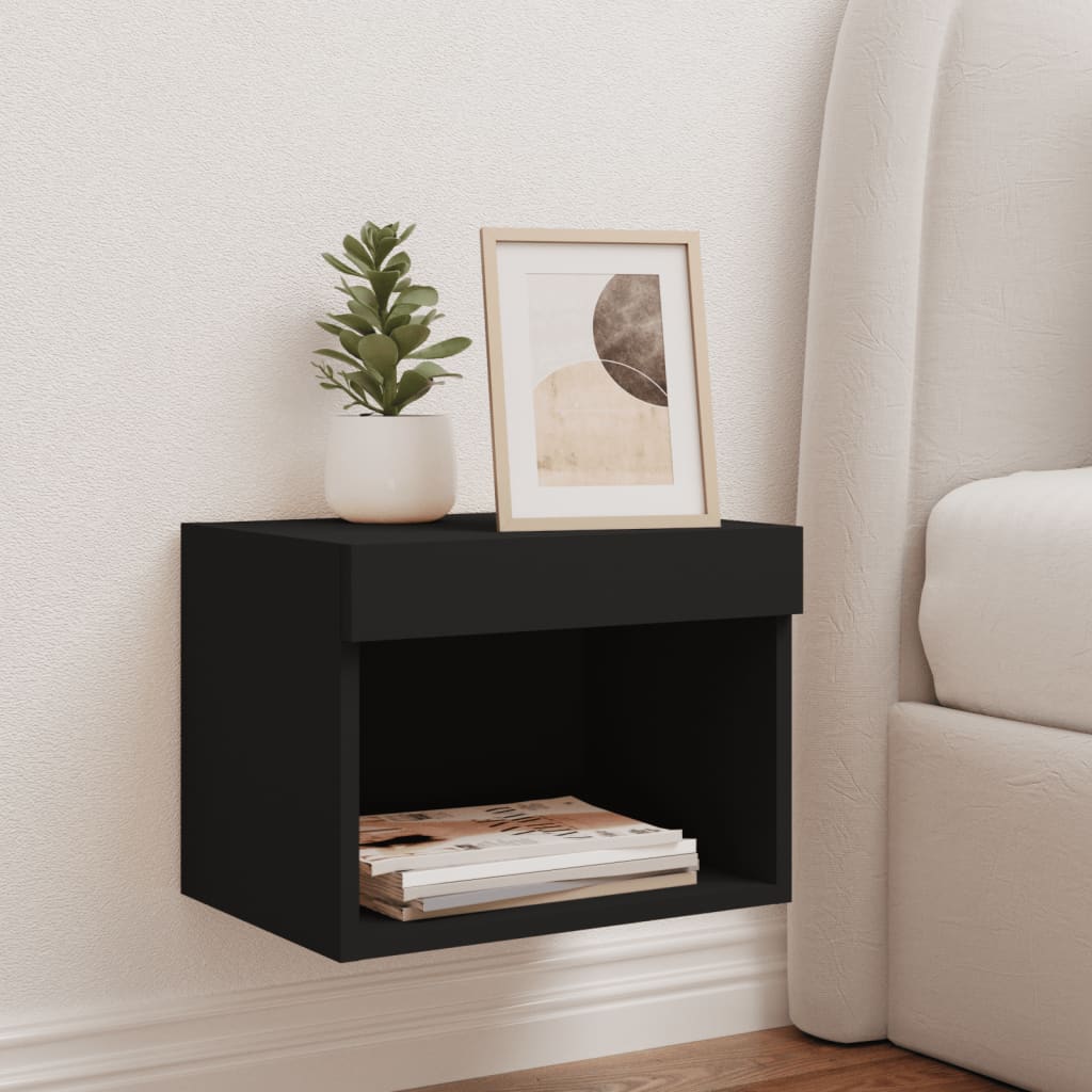 Bedside Cabinet with LED Lights Wall - mounted Black - Bargainia.com - 8721012256996 - 837115