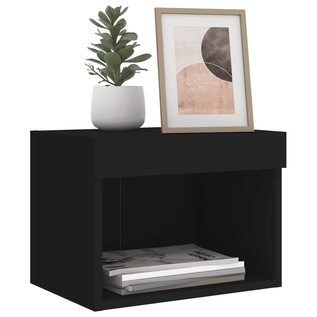 Bedside Cabinet with LED Lights Wall - mounted Black - Bargainia.com - 8721012256996 - 837115