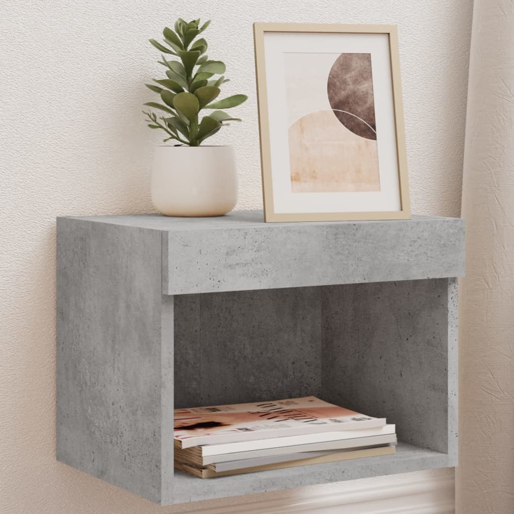 Bedside Cabinet with LED Lights Wall - mounted Concrete Grey - Bargainia.com - 