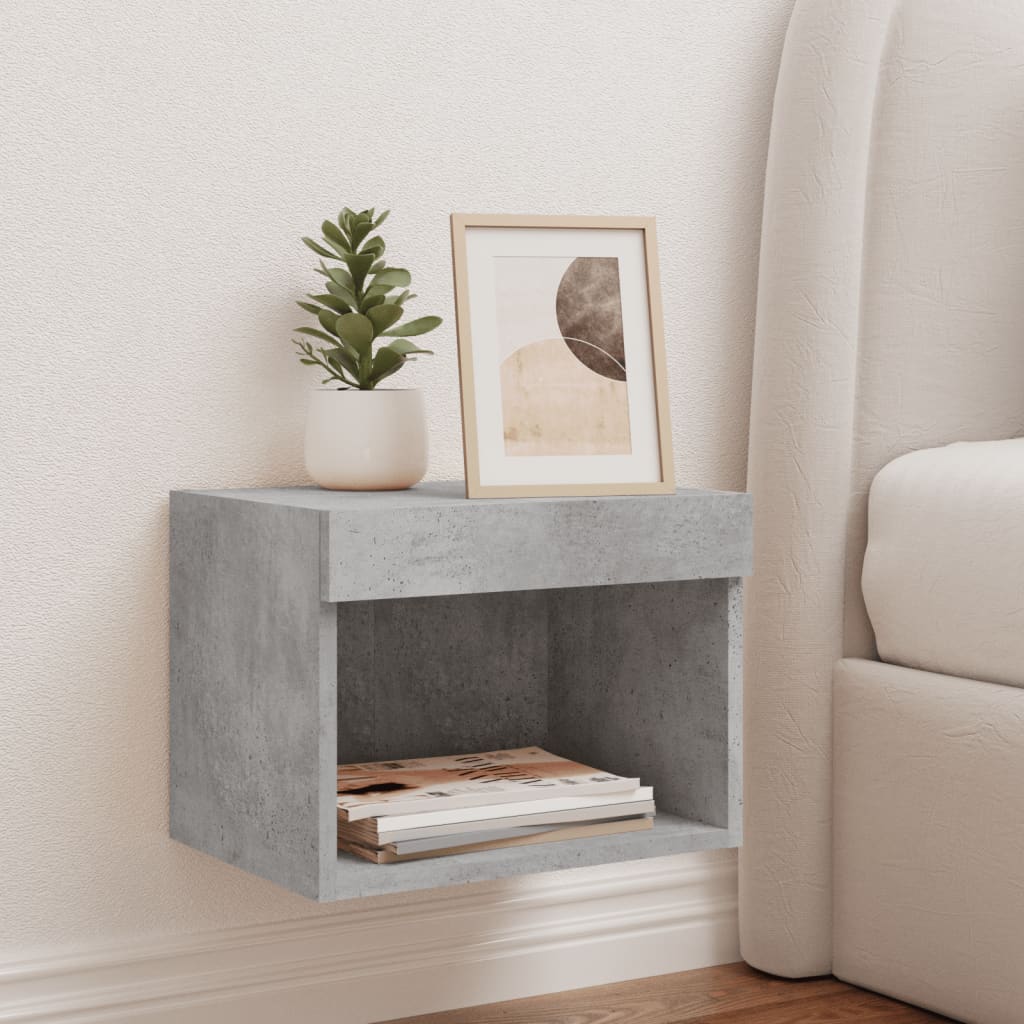 Bedside Cabinet with LED Lights Wall - mounted Concrete Grey - Bargainia.com - 