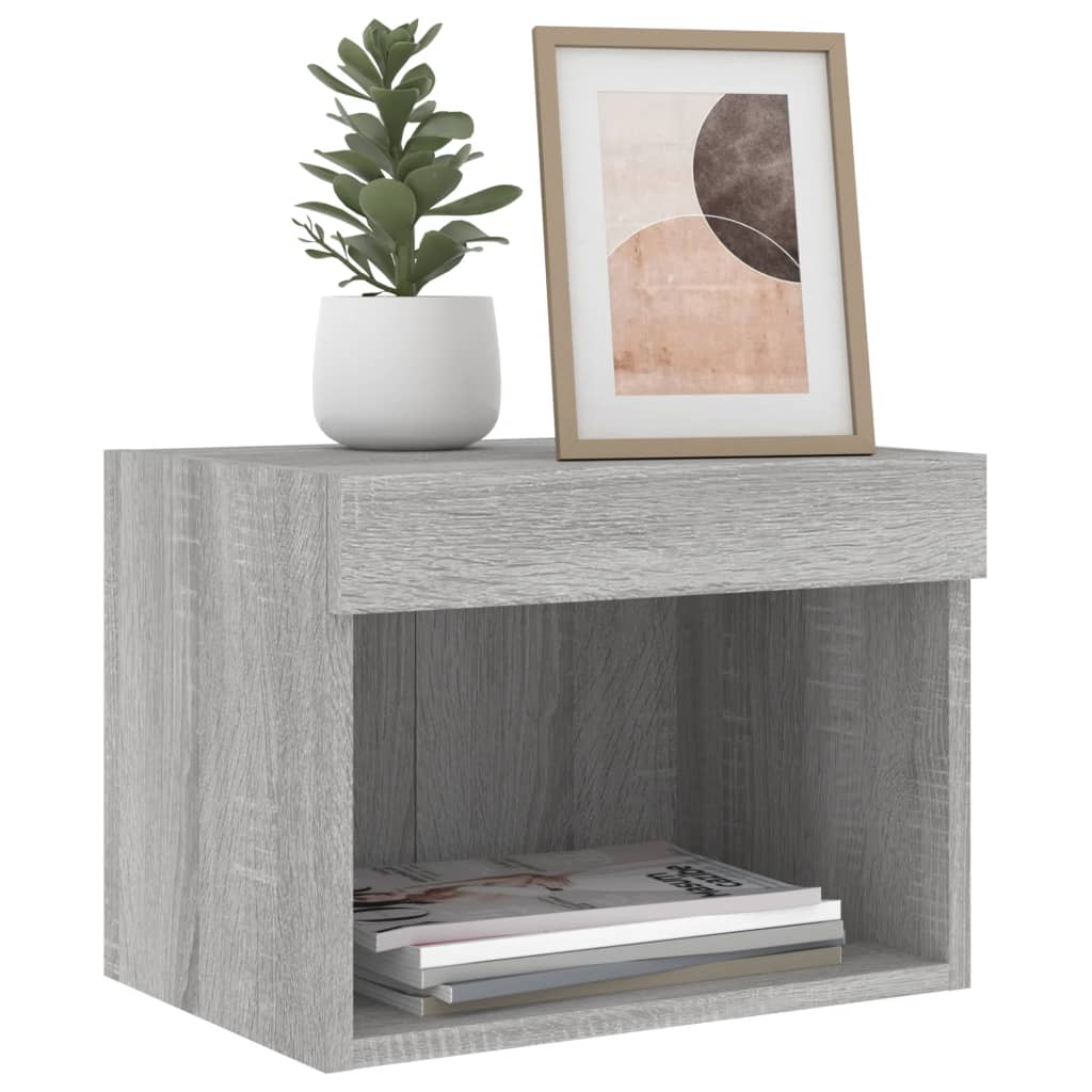 Bedside Cabinet with LED Lights Wall - mounted Grey Sonoma - Bargainia.com - 8721012257078 - 837123