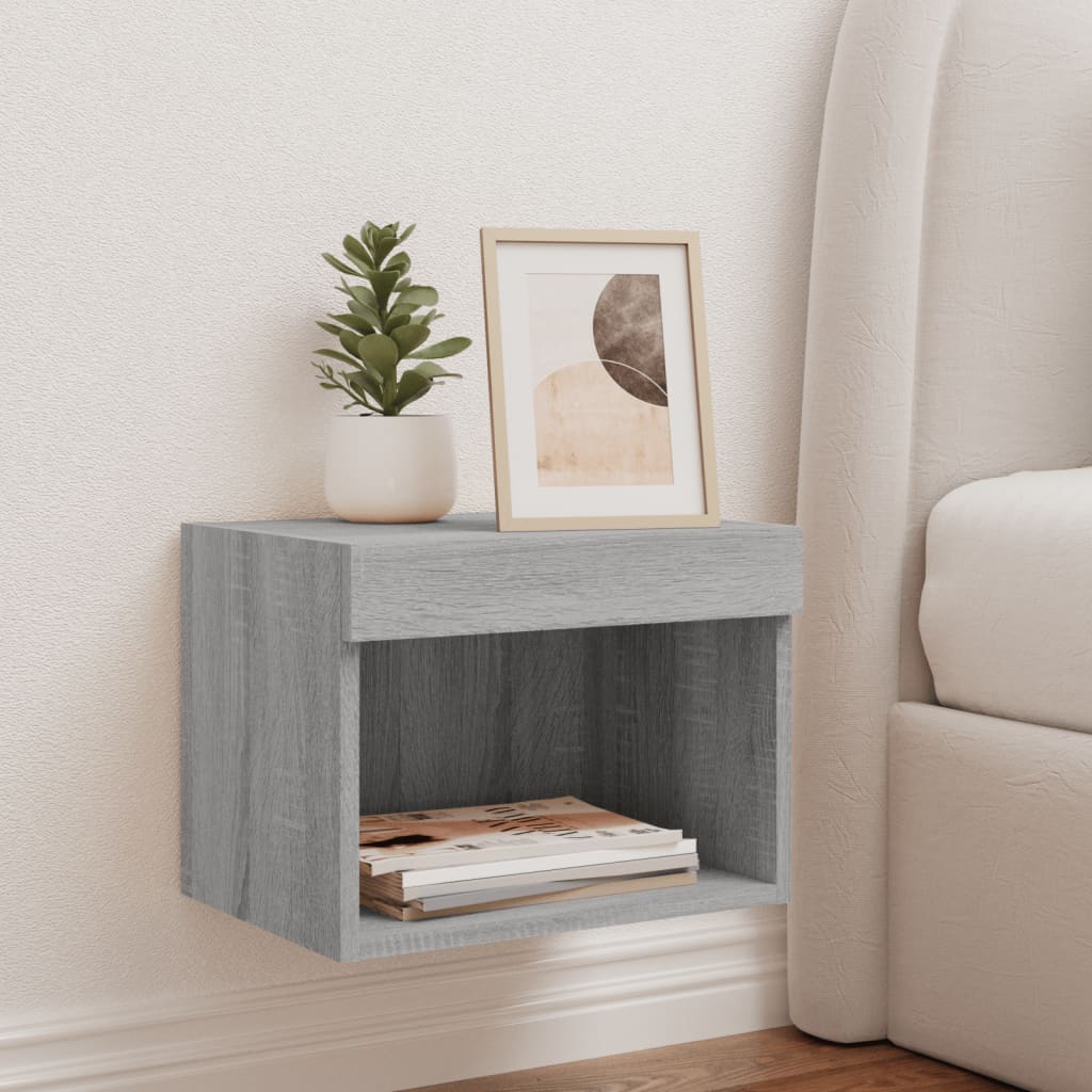 Bedside Cabinet with LED Lights Wall - mounted Grey Sonoma - Bargainia.com - 8721012257078 - 837123