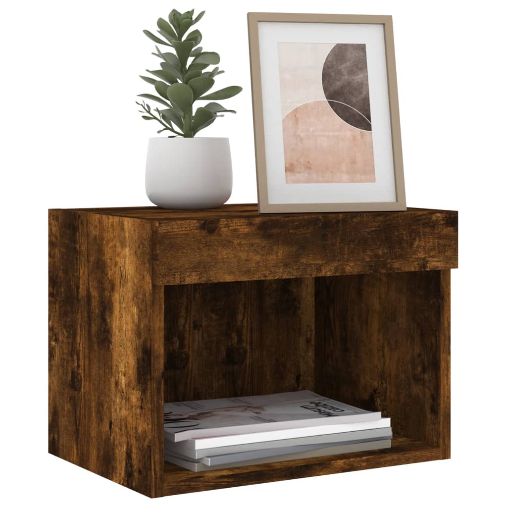 Bedside Cabinet with LED Lights Wall - mounted Smoked Oak - Bargainia.com - 8721012257054 - 837121