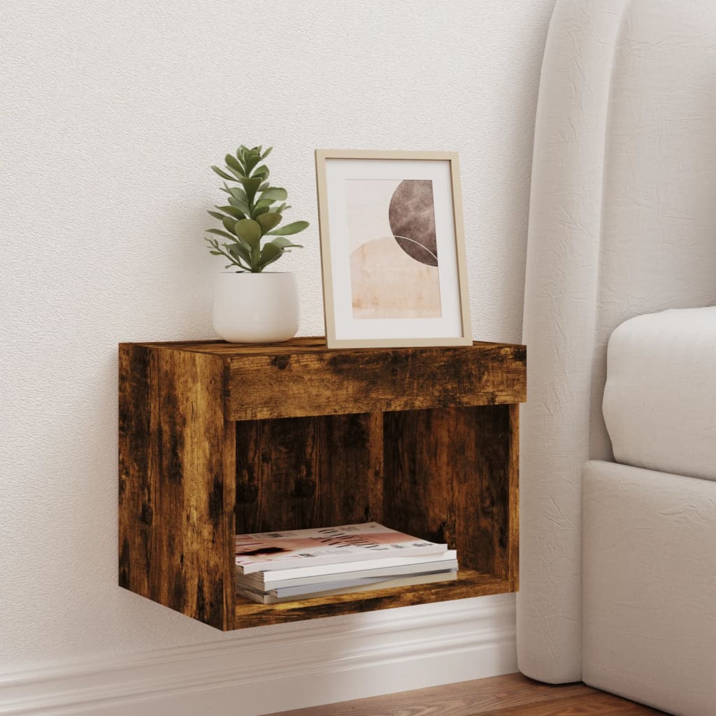 Bedside Cabinet with LED Lights Wall - mounted Smoked Oak - Bargainia.com - 8721012257054 - 837121