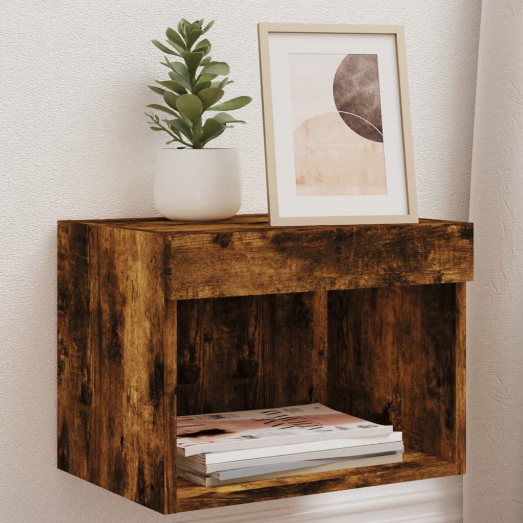 Bedside Cabinet with LED Lights Wall - mounted Smoked Oak - Bargainia.com - 8721012257054 - 837121