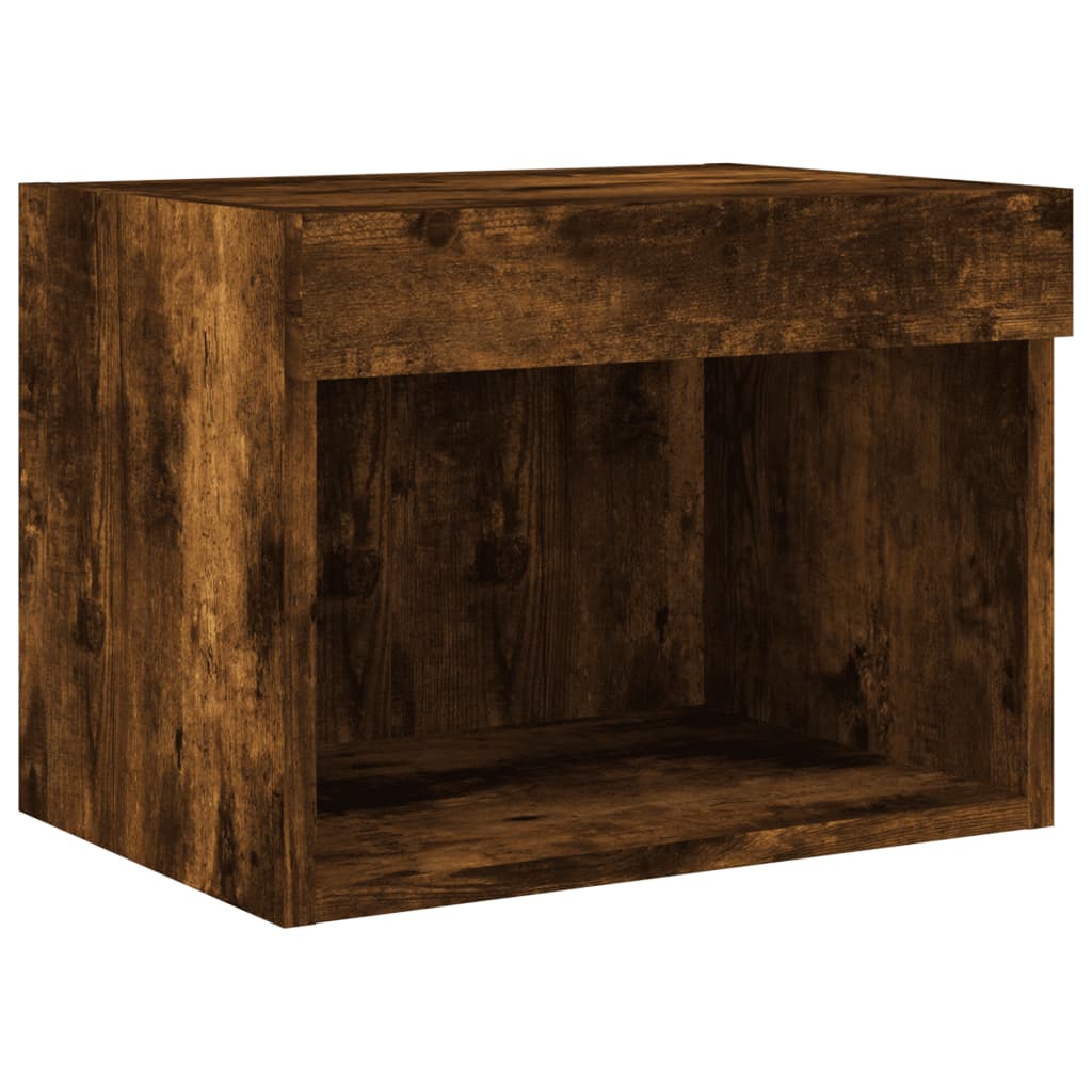 Bedside Cabinet with LED Lights Wall - mounted Smoked Oak - Bargainia.com - 8721012257054 - 837121