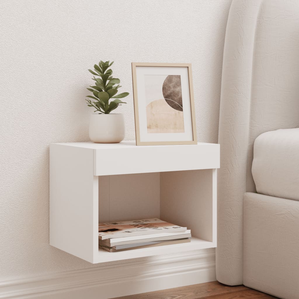 Bedside Cabinet with LED Lights Wall - mounted White - Bargainia.com - 8721012256972 - 837113