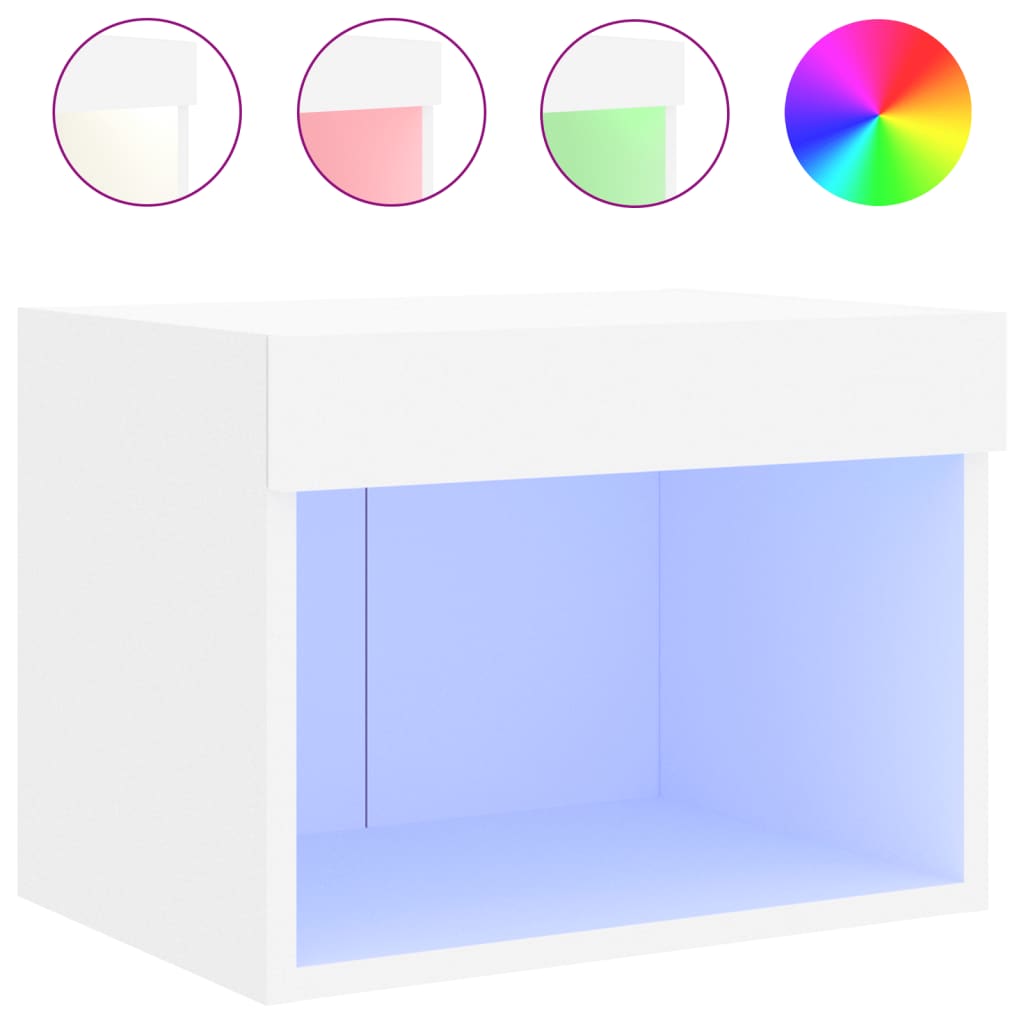 Bedside Cabinet with LED Lights Wall - mounted White - Bargainia.com - 8721012256972 - 837113