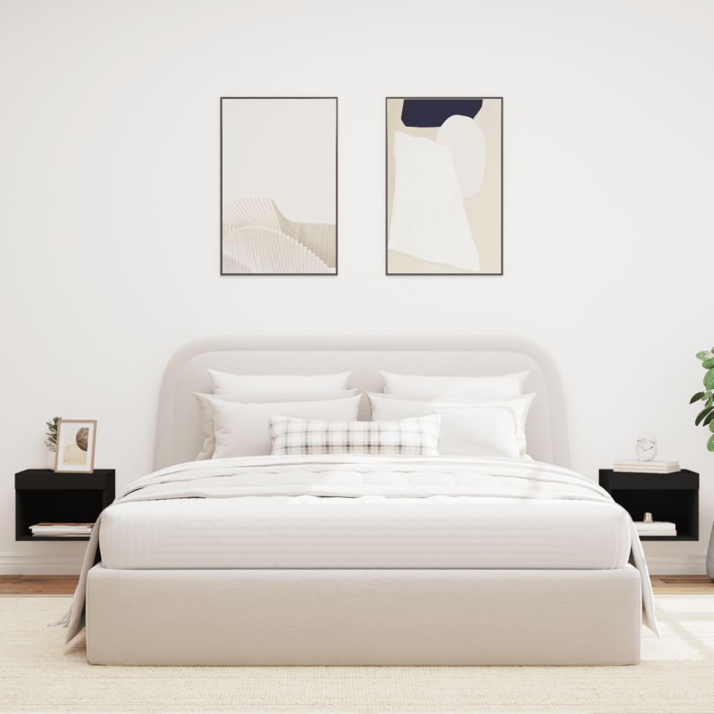 Bedside Cabinets with LED Lights Wall - mounted 2 pcs Black - Bargainia.com - 8721012257009 - 837116