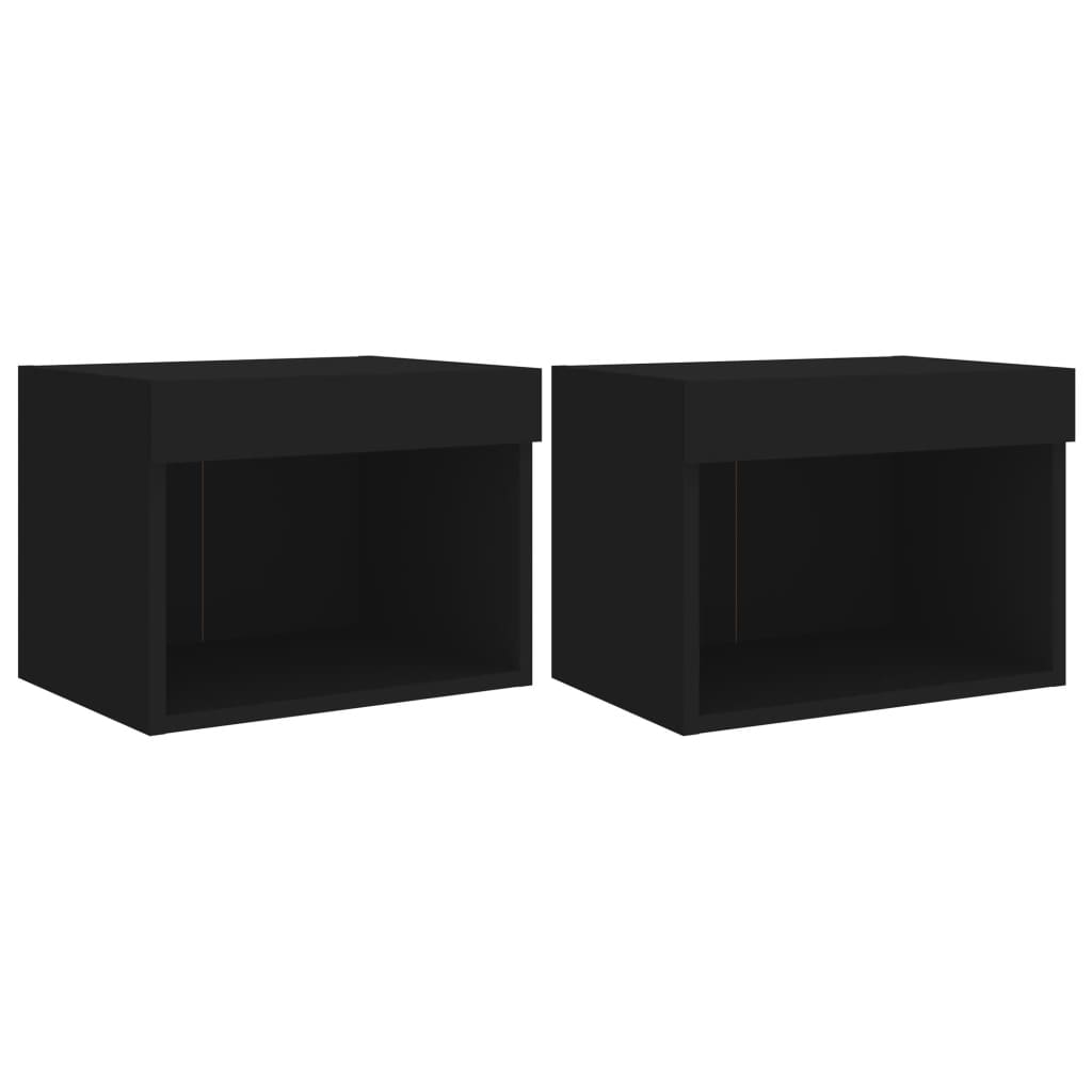 Bedside Cabinets with LED Lights Wall - mounted 2 pcs Black - Bargainia.com - 8721012257009 - 837116