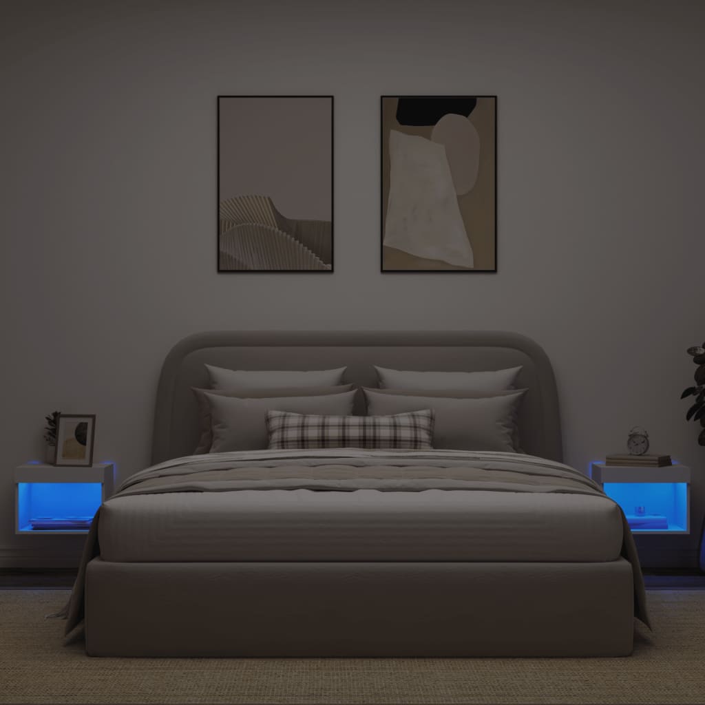 Bedside Cabinets with LED Lights Wall - mounted 2 pcs White - Bargainia.com - 8721012256989 - 837114