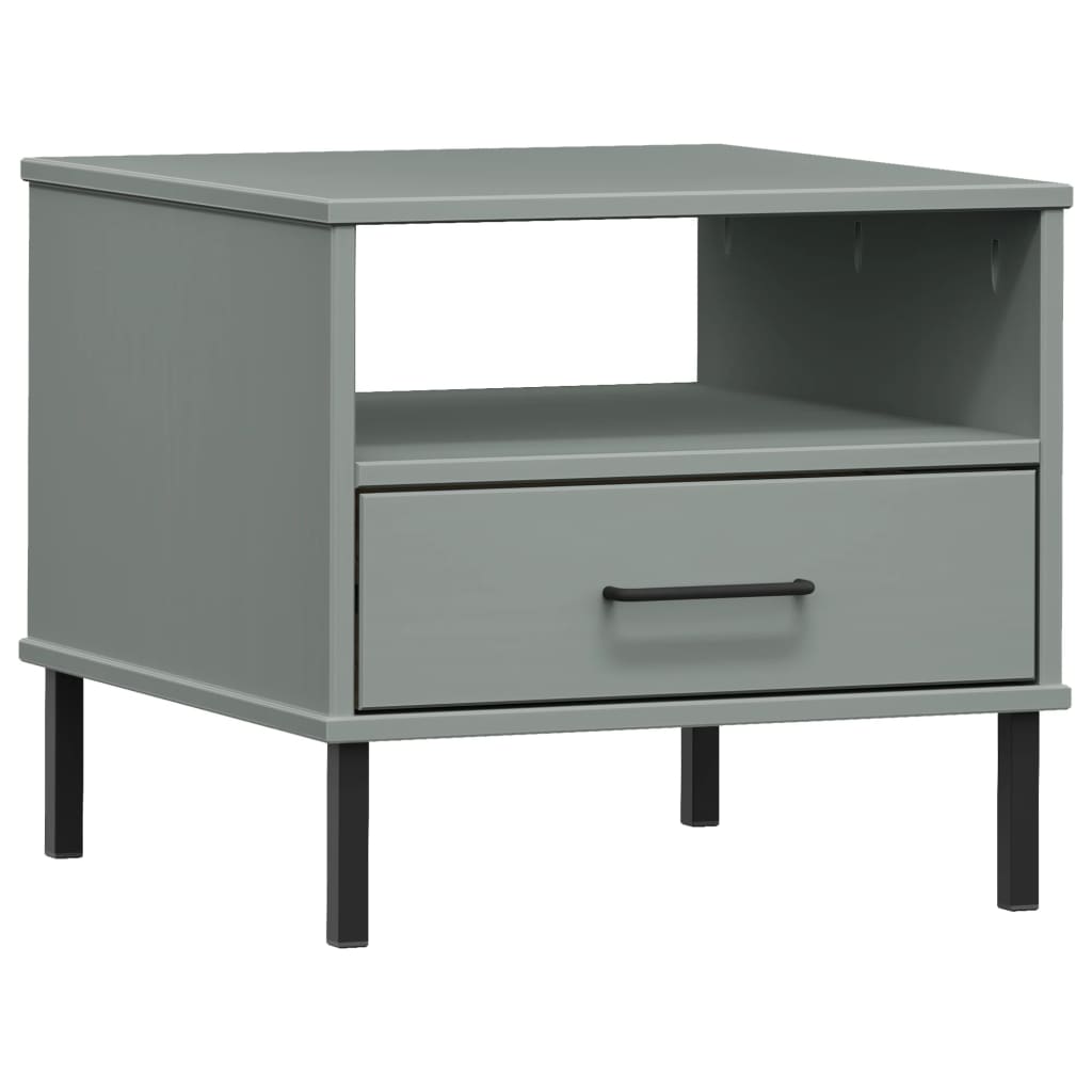 Bedside Table with Metal Legs Grey Solid Wood Pine OSLO - Bargainia.com - 