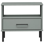 Bedside Table with Metal Legs Grey Solid Wood Pine OSLO - Bargainia.com - 