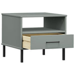 Bedside Table with Metal Legs Grey Solid Wood Pine OSLO - Bargainia.com - 