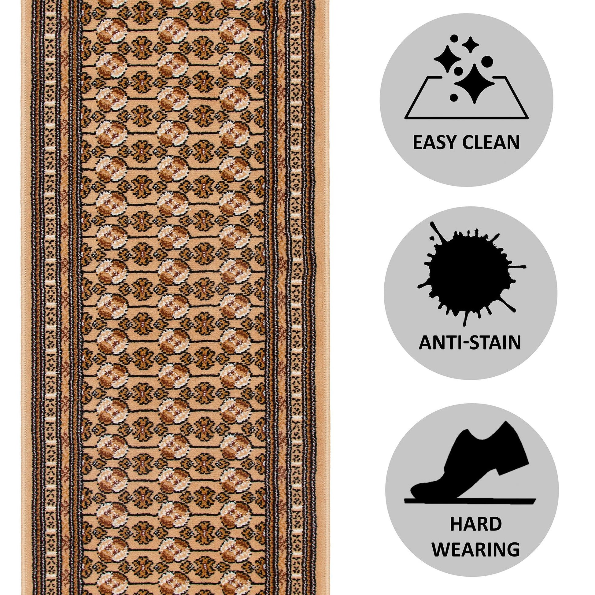 Beige Bokhara Hard Wearing Runner Mat - Texas Stair Runner Rug Masters
