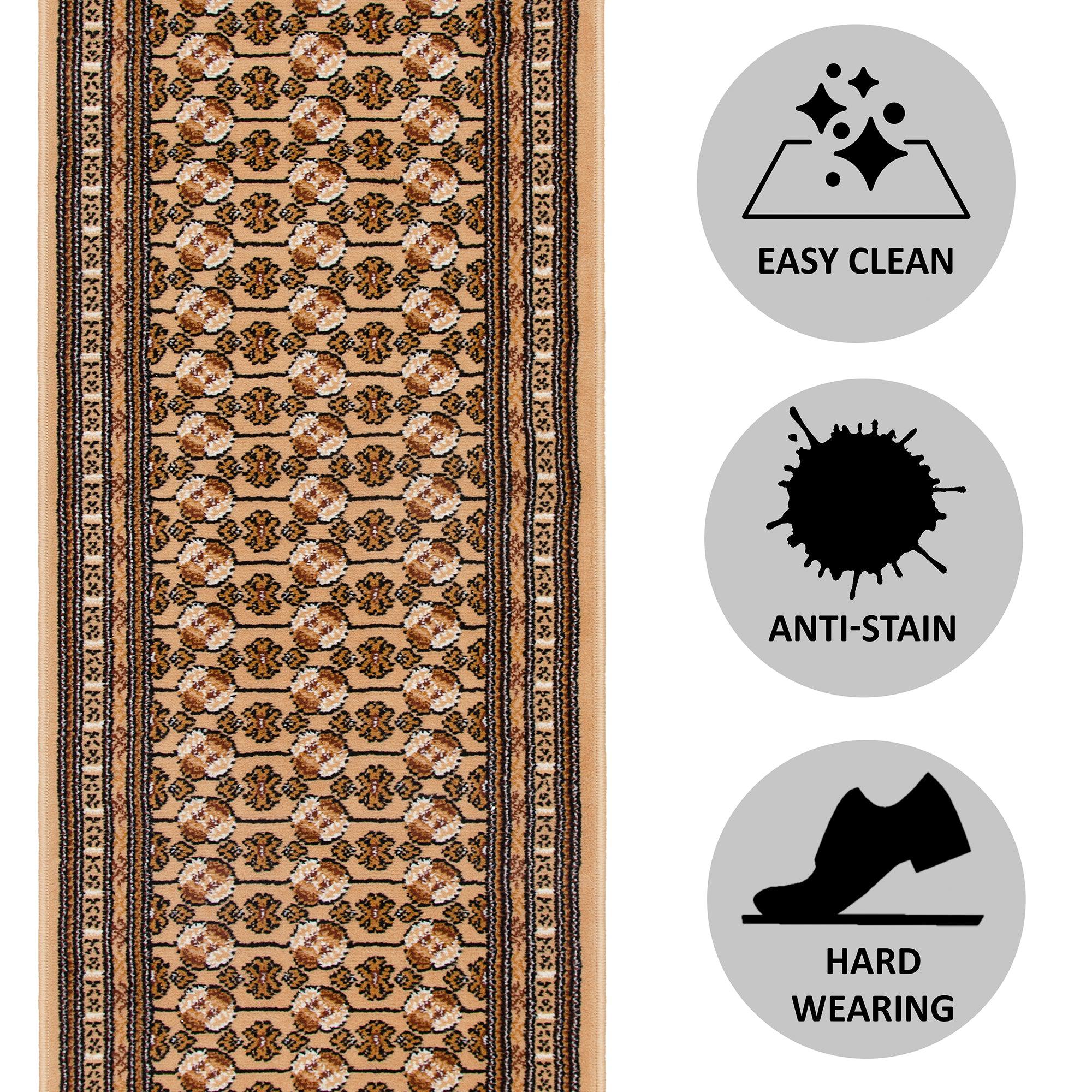 Beige Bokhara Hard Wearing Runner Mat - Texas Stair Runner Rug Masters