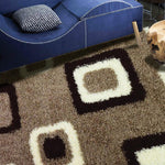 Beige Geometric Boxed Thick Shaggy Rug - California - Bargainia.com - 