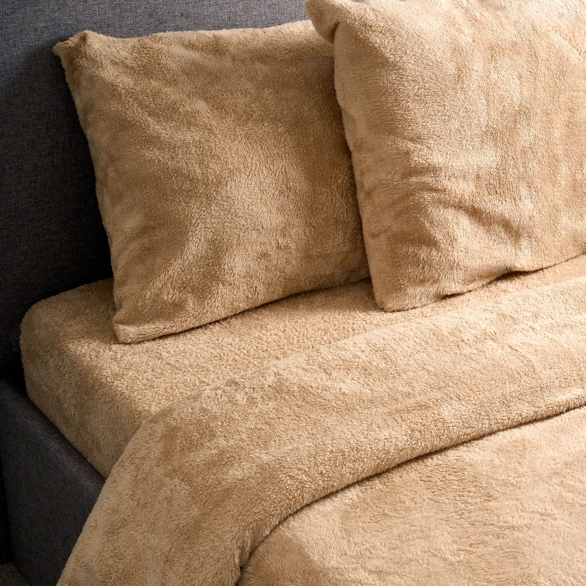 Beige Teddy Fleece Duvet & Two Pillow Covers Set Super Soft - Hibernate Cosy Collection Clearance