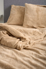 Beige Teddy Fleece Duvet & Two Pillow Covers Set Super Soft - Hibernate Cosy Collection - Bargainia.com - 
