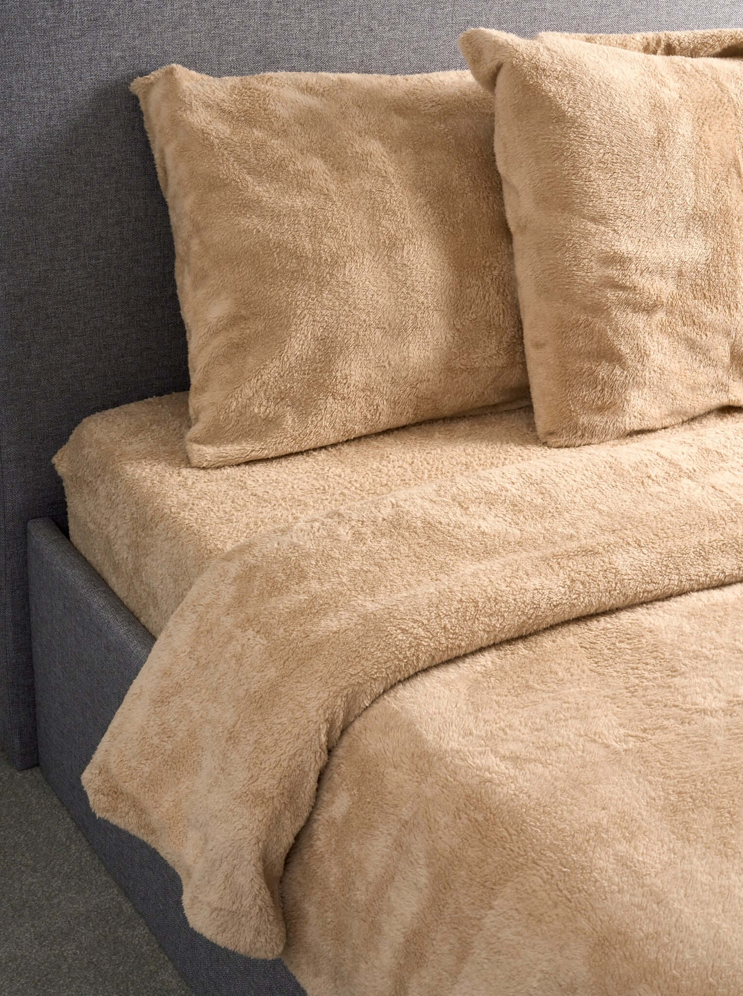 Beige Teddy Fleece Duvet & Two Pillow Covers Set Super Soft - Hibernate Cosy Collection Clearance