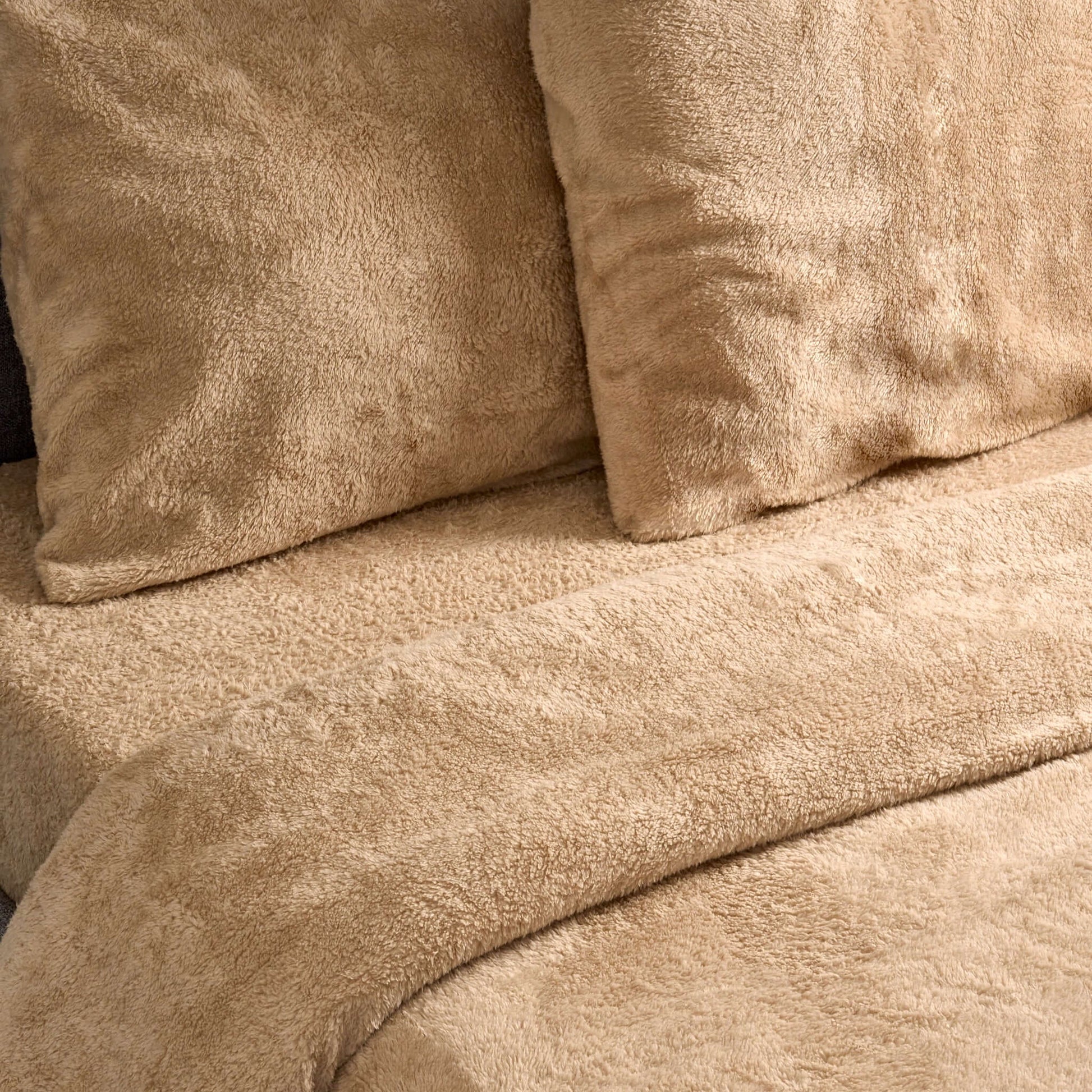 Beige Teddy Fleece Duvet & Two Pillow Covers Set Super Soft - Hibernate Cosy Collection Clearance